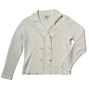 Vintage Talbots Womens Medium Ivory Double-Breasted Knit Blazer Jacket preppy